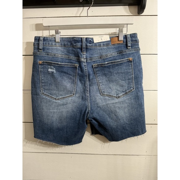 Judy Blue Denim‎ Jean Shorts Womens Raw Hem Mid Rise Distressed Size Large NWT - Picture 3 of 4